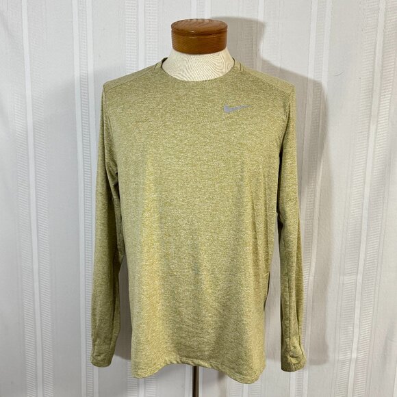 Nike Men's Dri-Fit Active Running Long Sleeve Shirt - Olive Green Size Medium - Picture 1 of 7